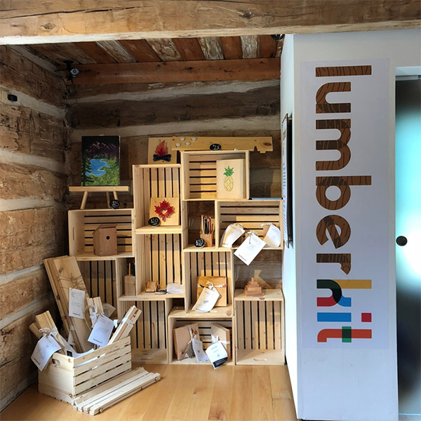 Lumberkit display in the  Log  House at the Maclachlan Woodworking Museums. Kits can be purchased and built onsite.